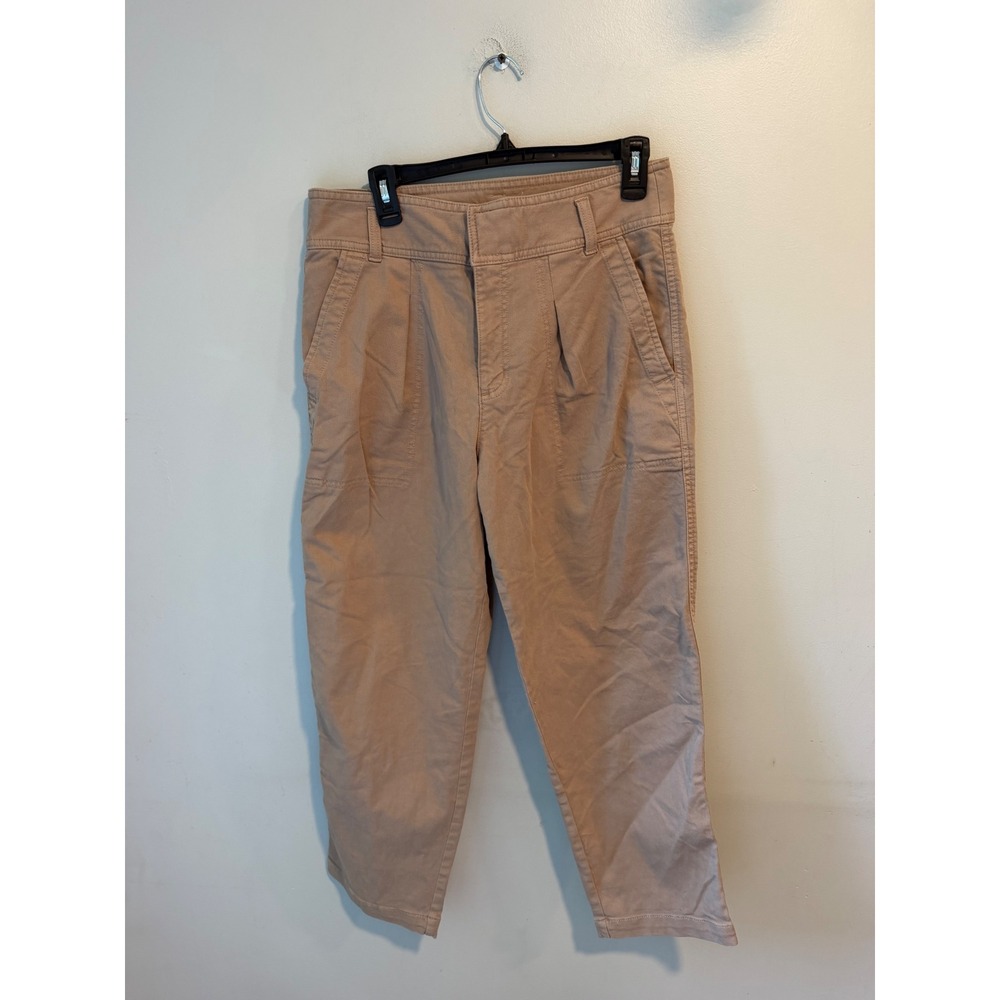 LOFT Tan Khaki Pleated Utility Tapered Pants Size 6 High Rise Crop Trousers